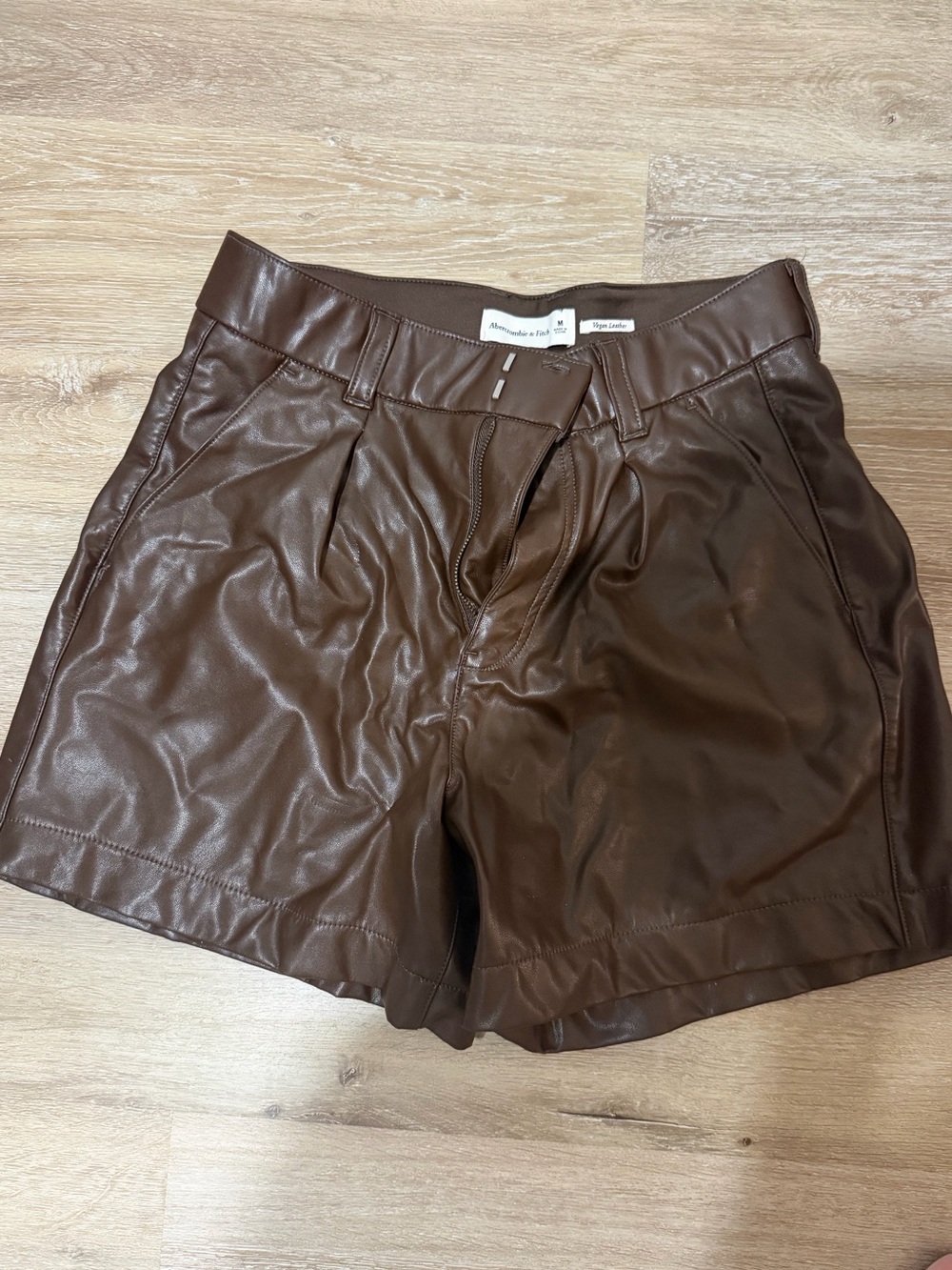 High-Waist Brown Faux Leather Women’s Shorts